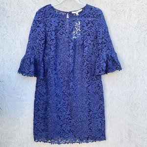 $230 NWT Boden Brittany Ruffle Bell Sleeve Lace Shift Dress 10R Navy Blue